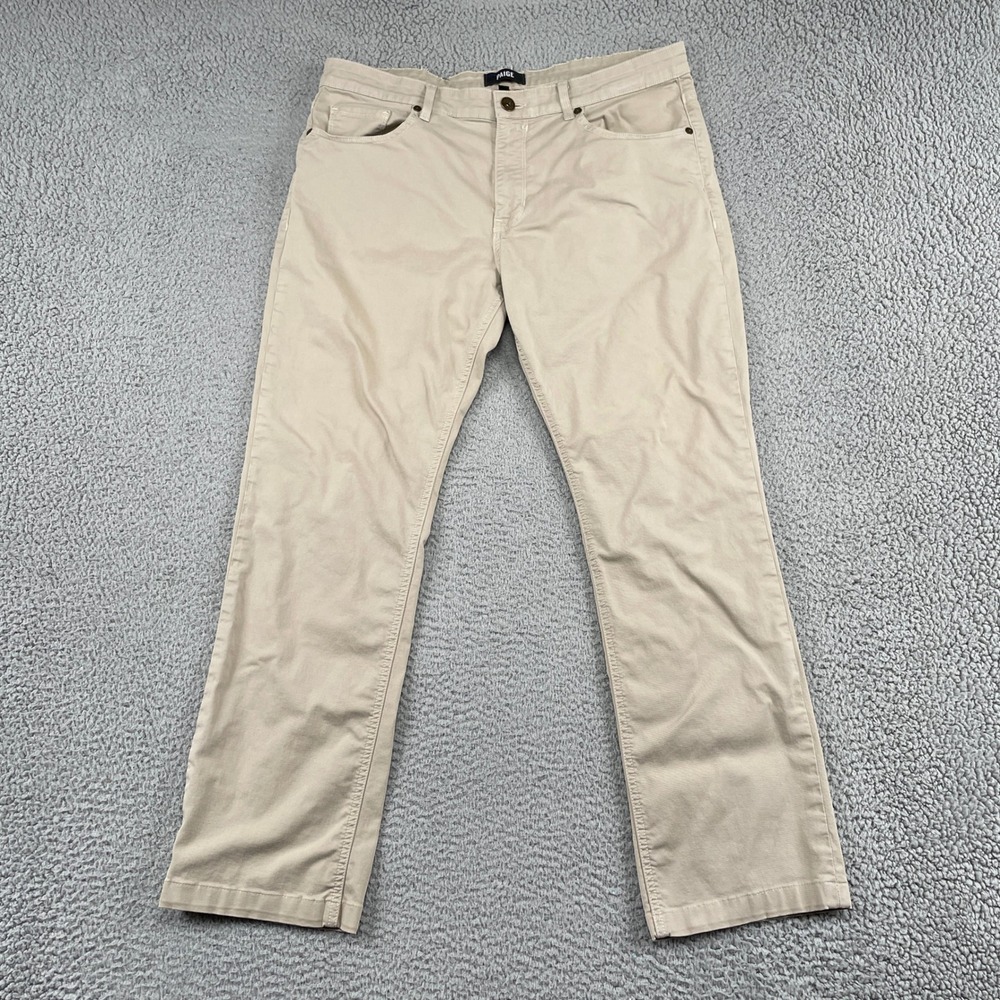 Paige Pants Mens 36 Tan Normandie Straight Leg Stretch Cotton Casual Chino